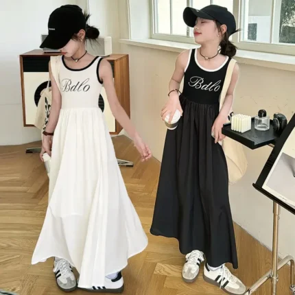 Stylish Sleeveless Tank Dress For Girls Spring Summer New Arrival Children's Long Dress Casual Vest Long Gown